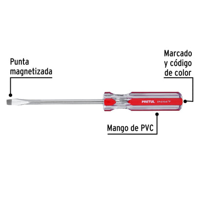 Desarmador plano de 5/16 x 6 con mango de PVC