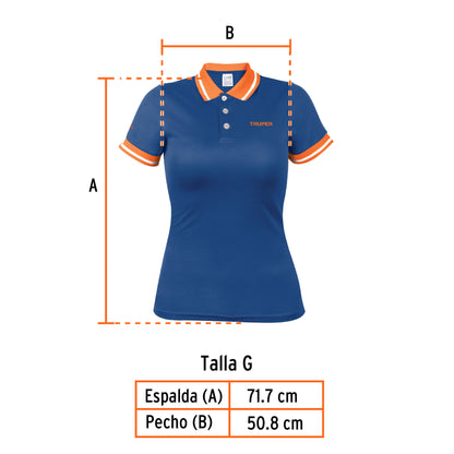 Playera polo performance para mujer color azul en talla G