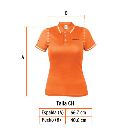 Playera polo performance para mujer color naranja en talla CH