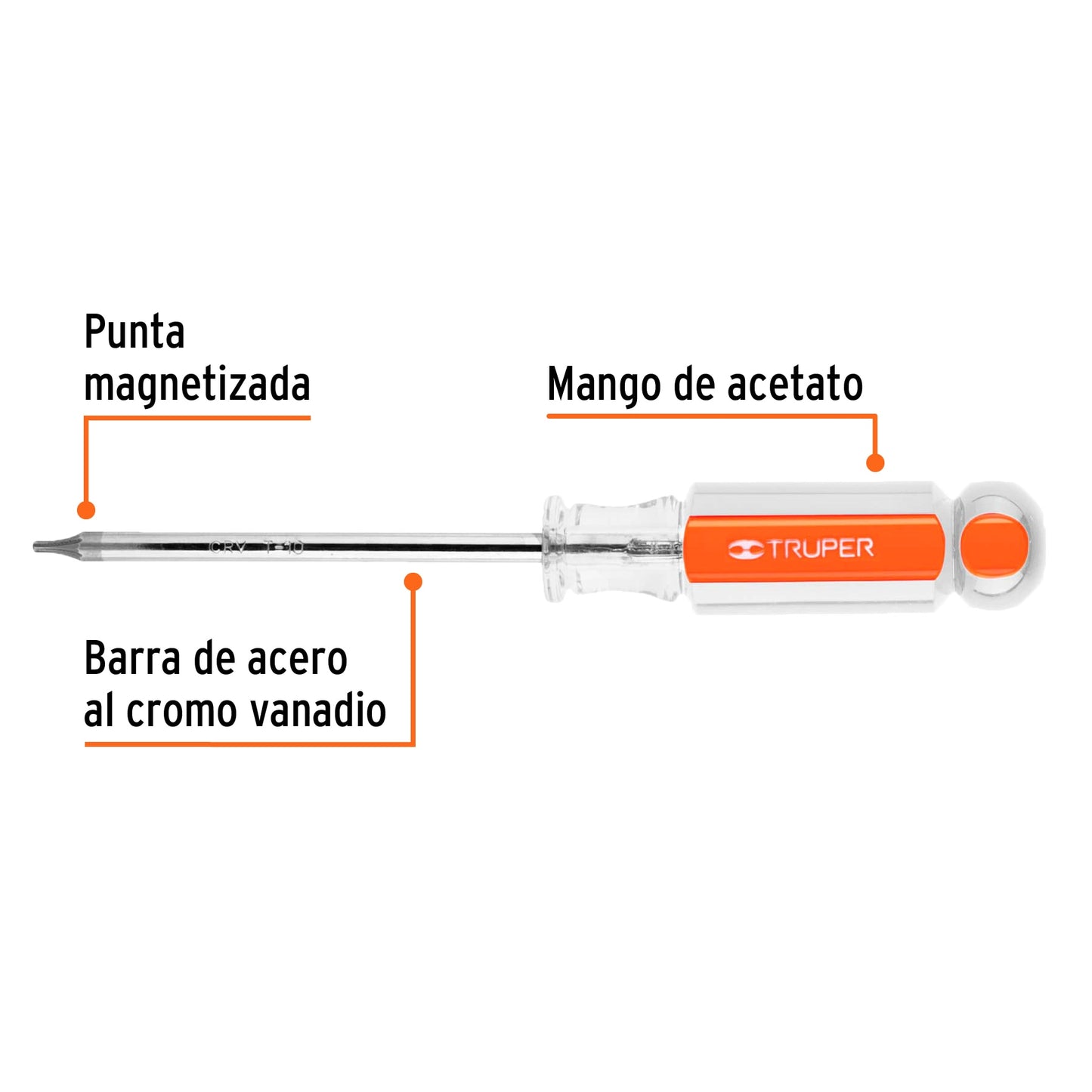 Desarmador Torx T-10 con barra de 10.16 cm y mango de acetato