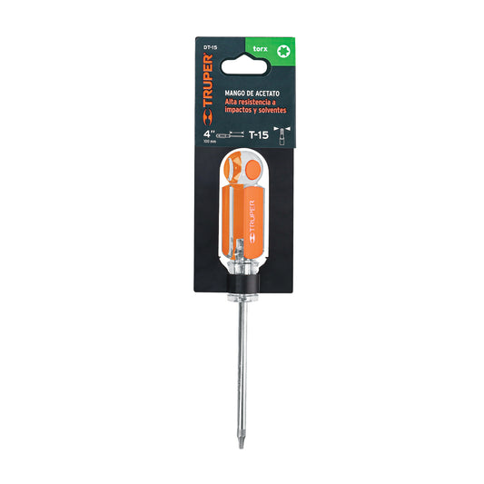 Desarmador Torx T-15 con barra de 10.16 cm y mango de acetato