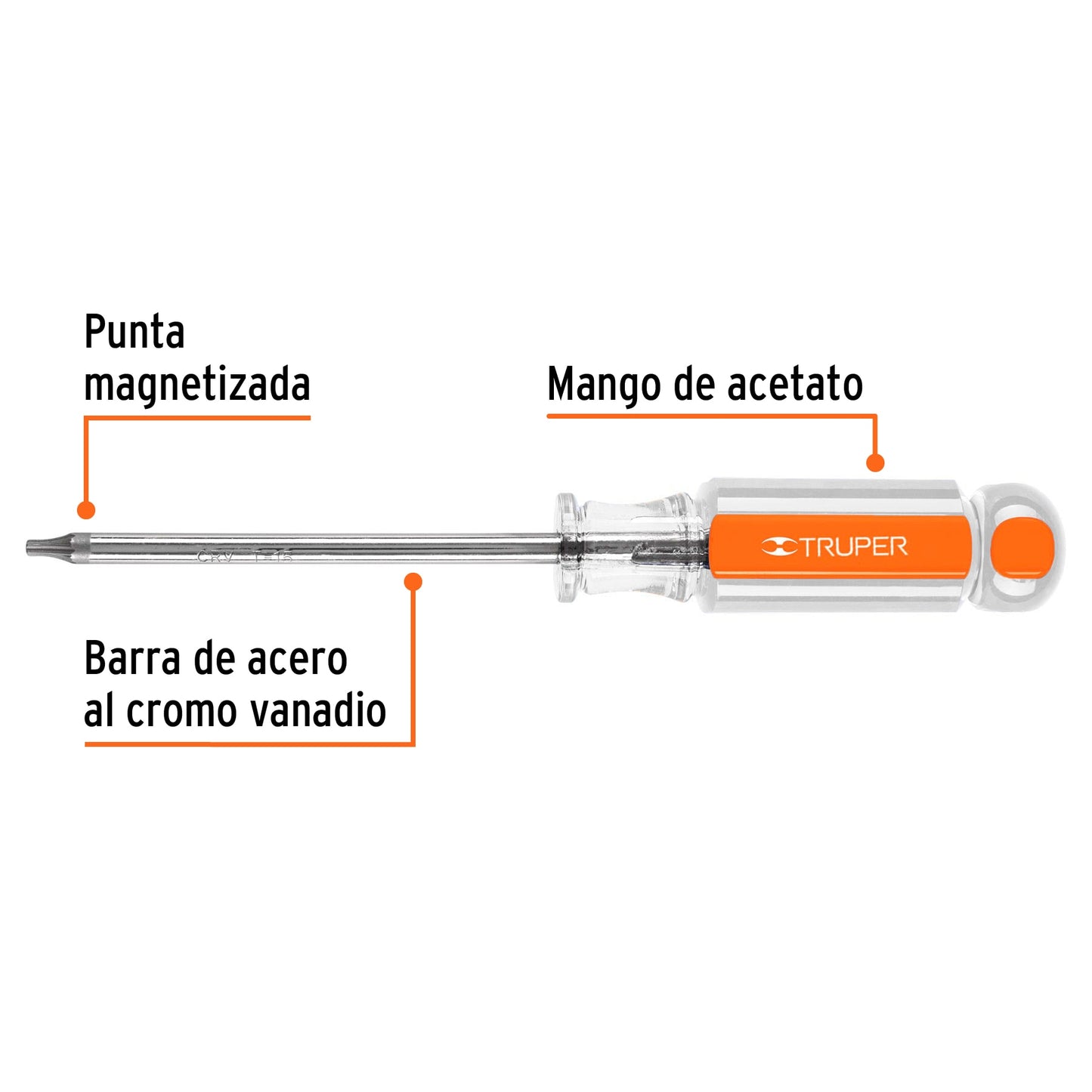 Desarmador Torx T-15 con barra de 10.16 cm y mango de acetato