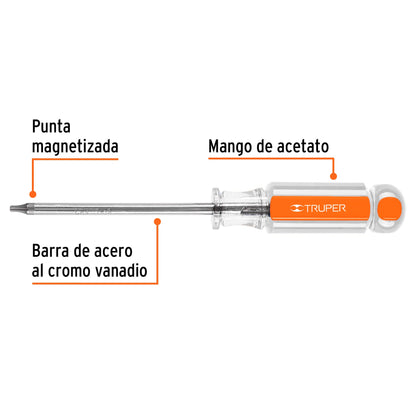 Desarmador Torx T-15 con barra de 10.16 cm y mango de acetato