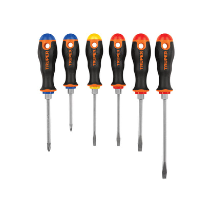 Juego de 6 desarmadores de mango comfort grip con barra hexagonal