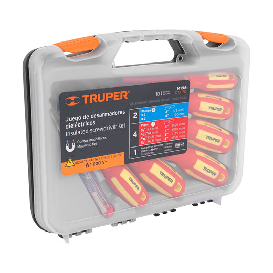 Juego de 6 desarmadores dieléctricos y 1 probador de corriente