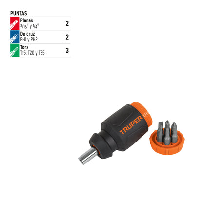 Desarmador tipo trompo con 7 puntas