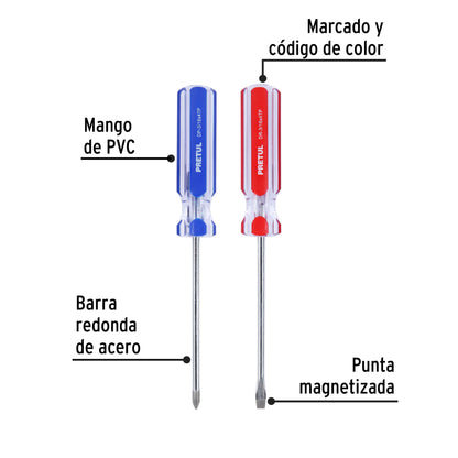 Dúo de desarmadores 3/16 x 4 pulgadas con mango de PVC