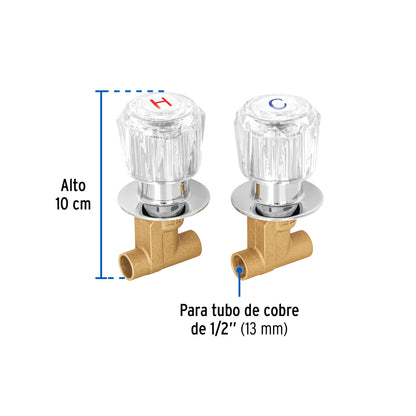 Juego de llaves empotrar roscables con maneral acrílico