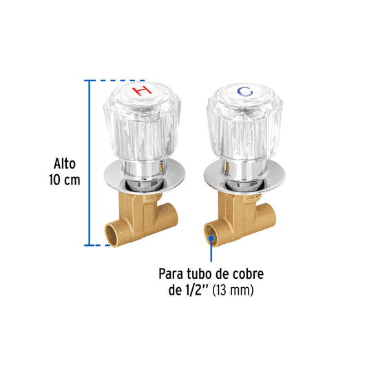 Juego de llaves empotrar roscables con maneral acrílico