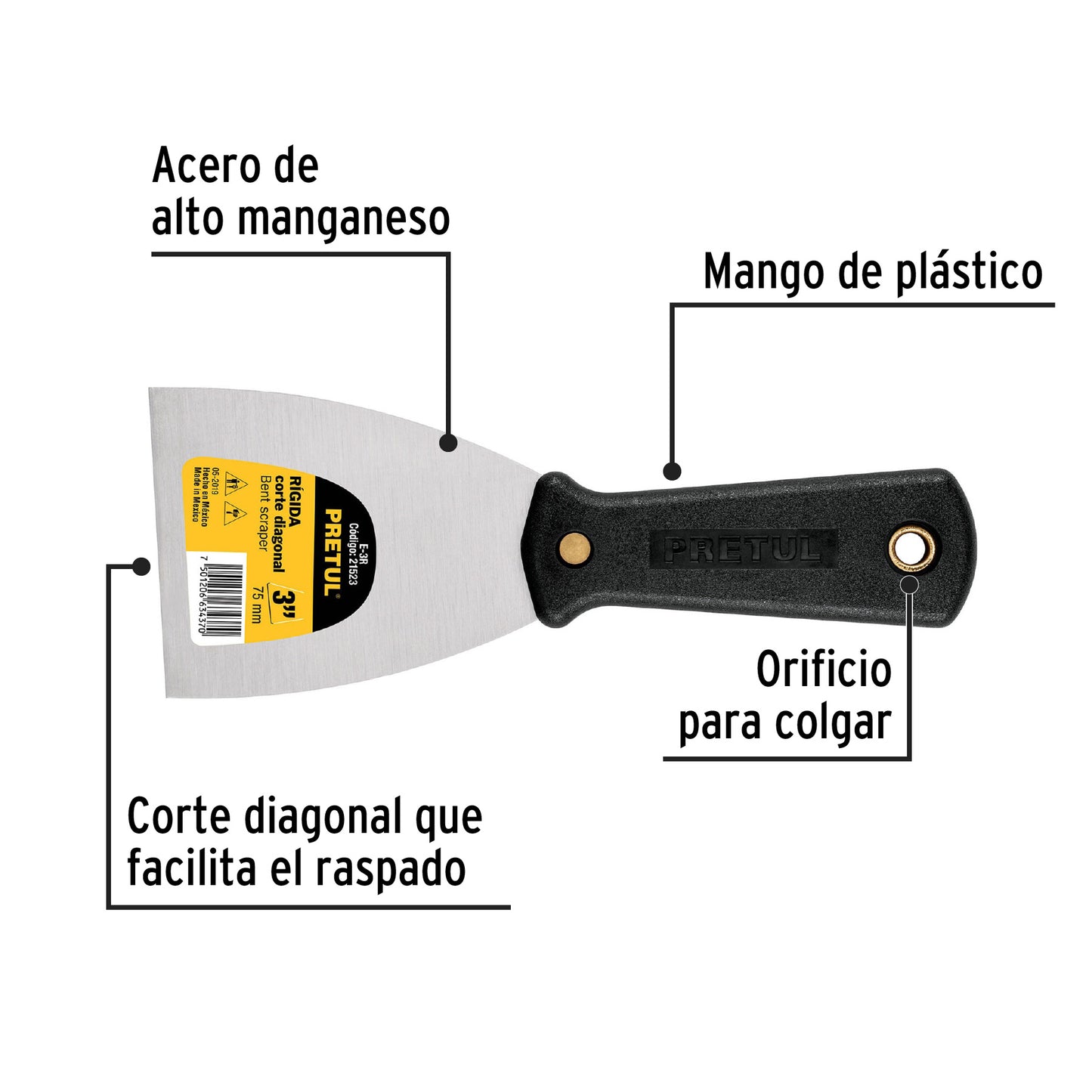 Espátula rígida 3 con mango de plástico