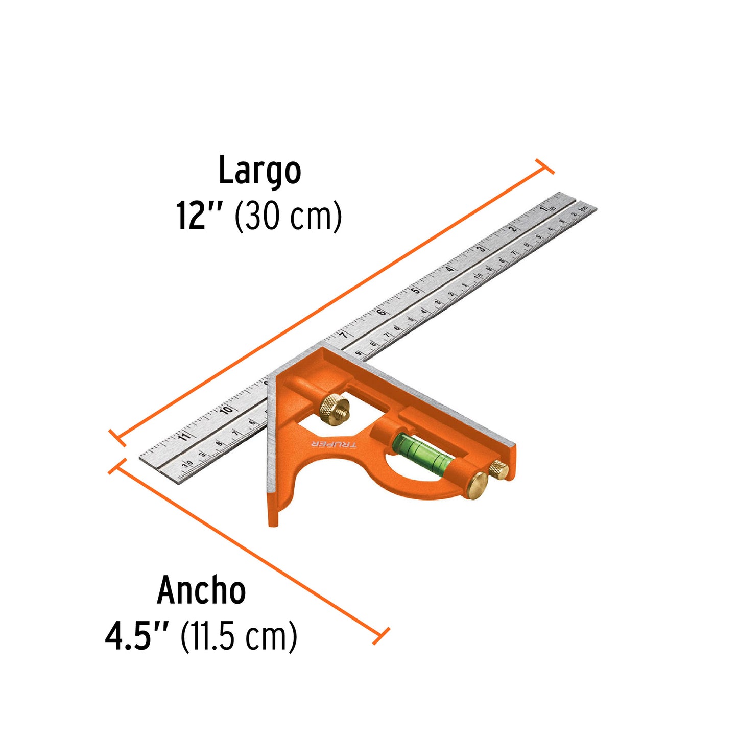 Escuadra de combinación con punzón para marcar 12