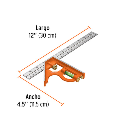 Escuadra de combinación con punzón para marcar 12
