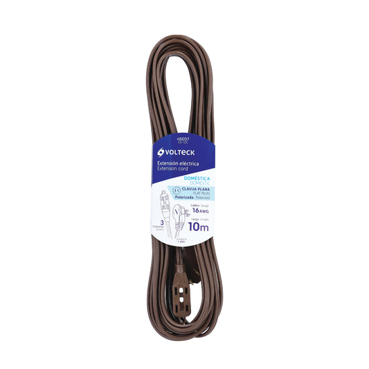 Extensión eléctrica doméstica de 10 m con clavija plana café