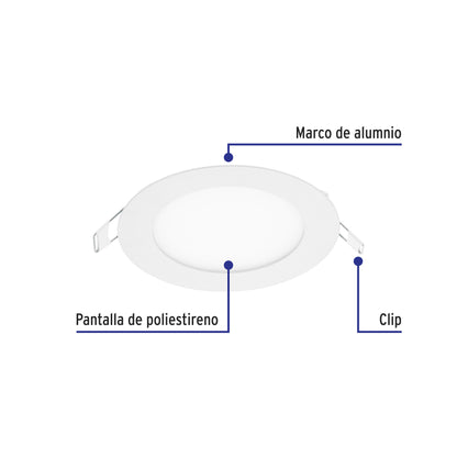 Luminario LED plafón de 6 W con luz de día ultradelgado redondo