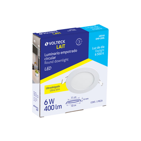 Luminario LED plafón de 6 W con luz de día ultradelgado redondo