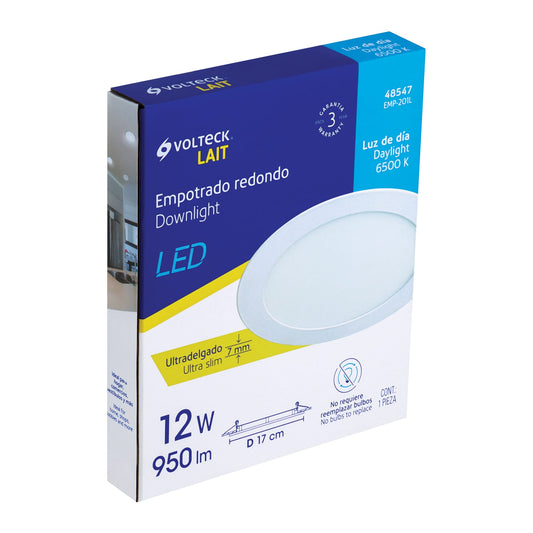 Luminario LED plafón de 12 W con luz de día ultradelgado redondo