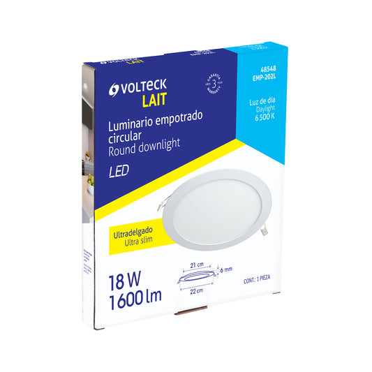Luminario LED plafón de 18 W con luz de día ultradelgado redondo