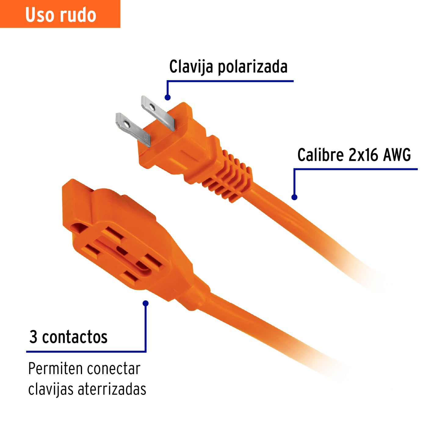 Extensión eléctrica de uso rudo de 12 m con calibre 2x16 AWG
