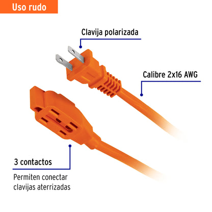 Extensión eléctrica de uso rudo de 15 m con calibre 2x16 AWG