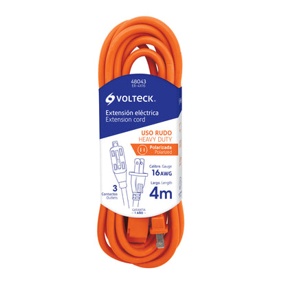 Extensión eléctrica de uso rudo de 4 m con calibre 2x16 AWG