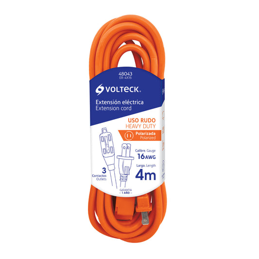 Extensión eléctrica de uso rudo de 4 m con calibre 2x16 AWG
