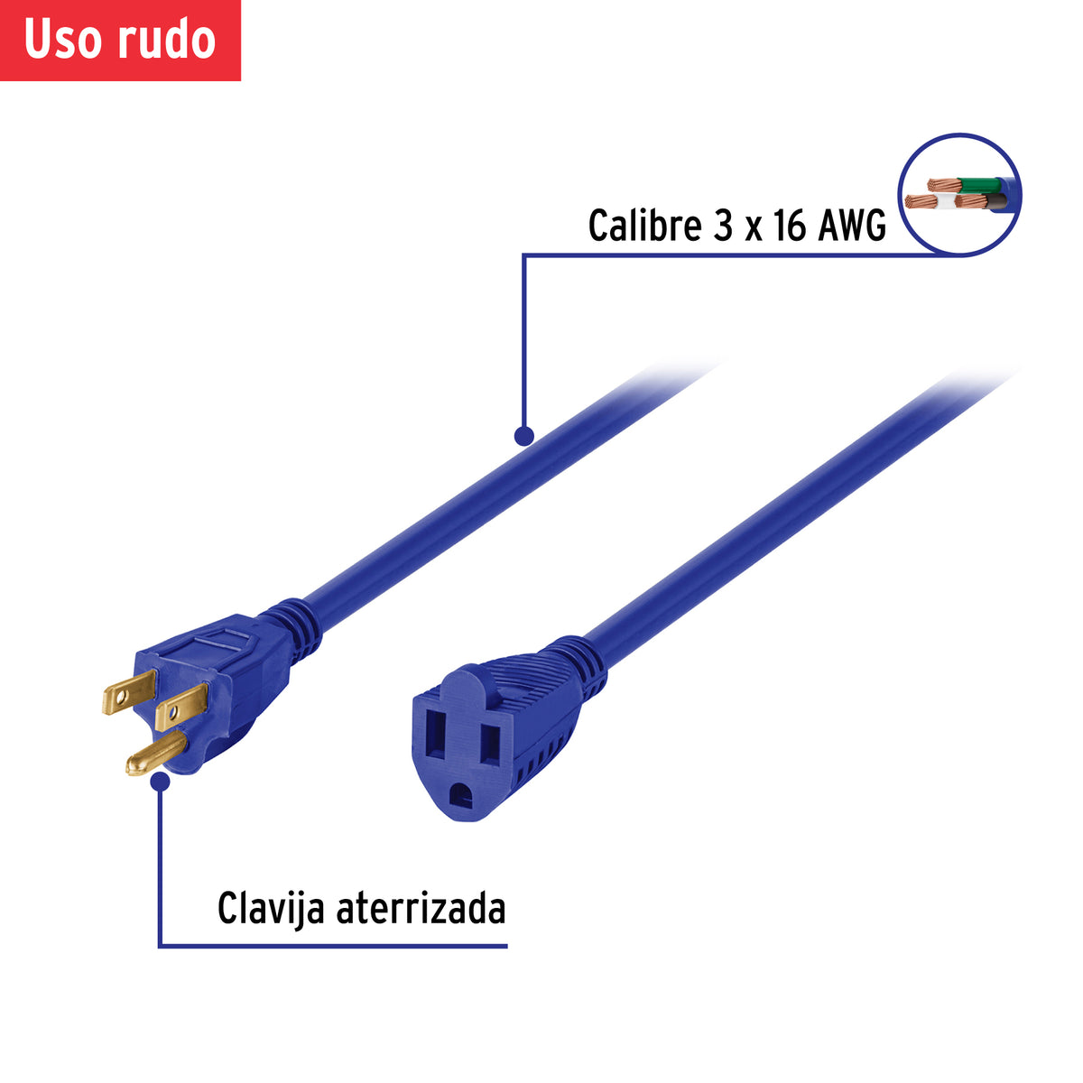 Extensión de uso rudo aterrizada 30 m calibre 16 · vista 3