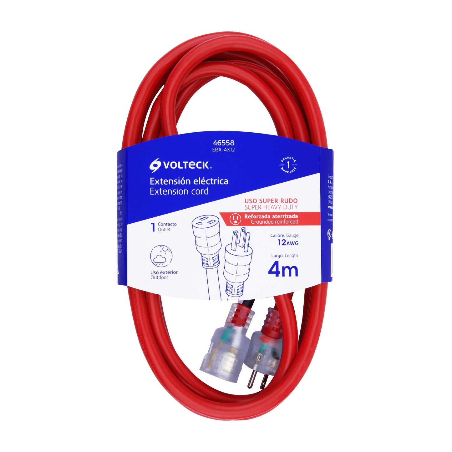 Extensión reforzada aterrizada 4 m calibre 12