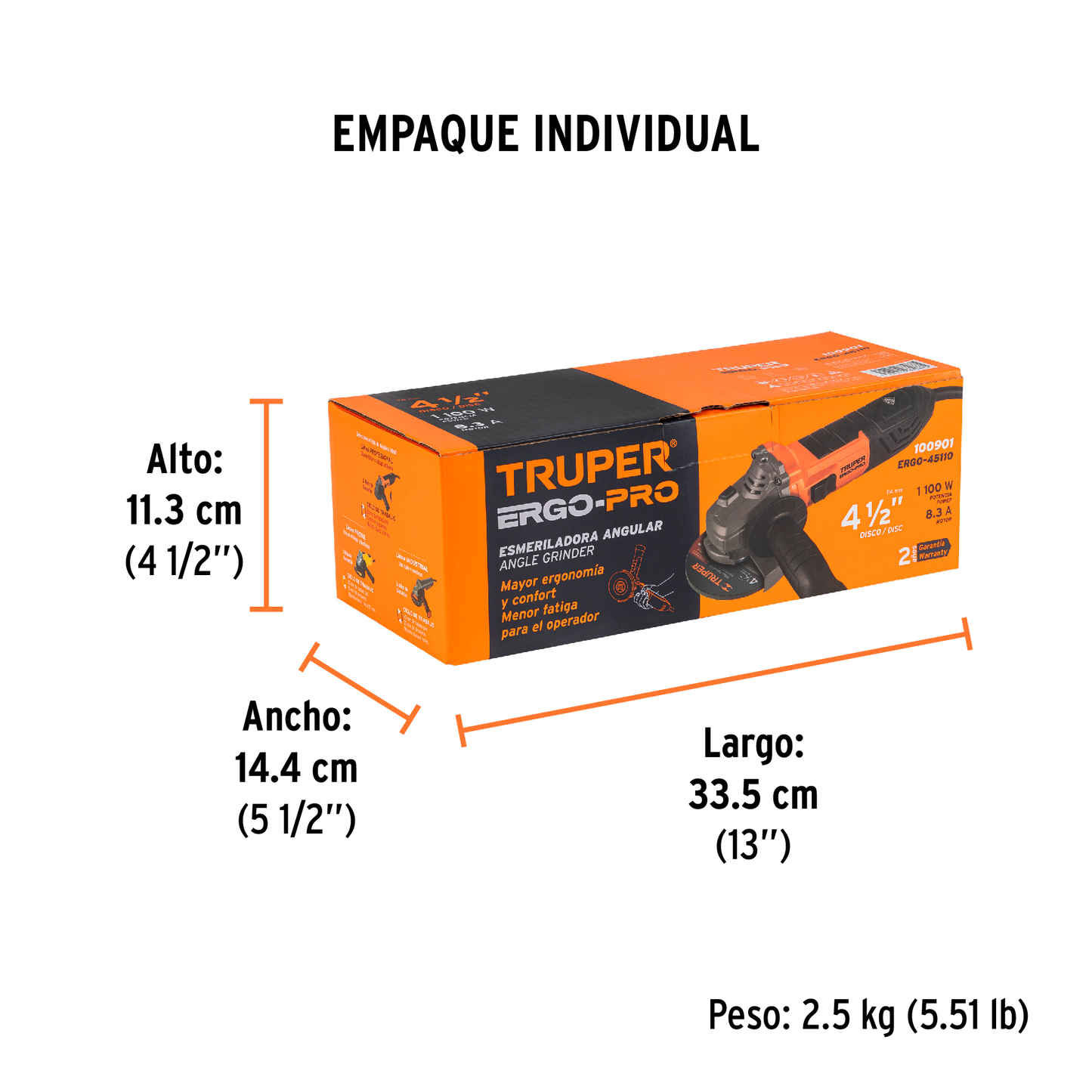 Esmeriladora angular de 1100 W y con interruptor de uso continuo