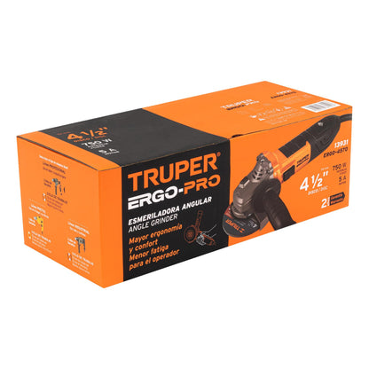 Esmeriladora angular de 750 W y con interruptor de uso continuo