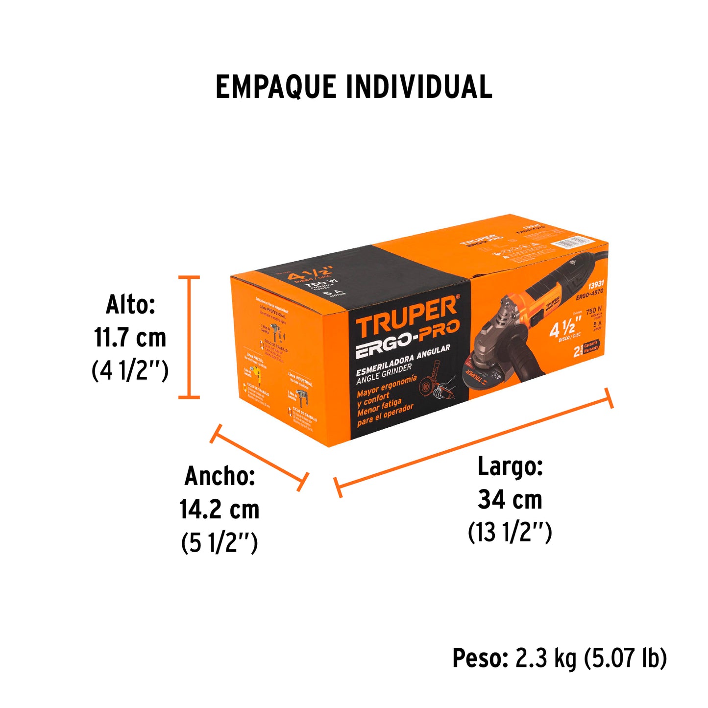 Esmeriladora angular de 750 W y con interruptor de uso continuo