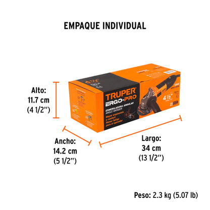 Esmeriladora angular de 750 W y con interruptor de uso continuo