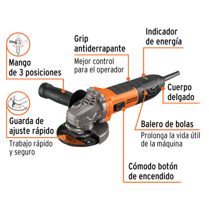 Esmeriladora angular de 950 W y  con interruptor de uso continuo