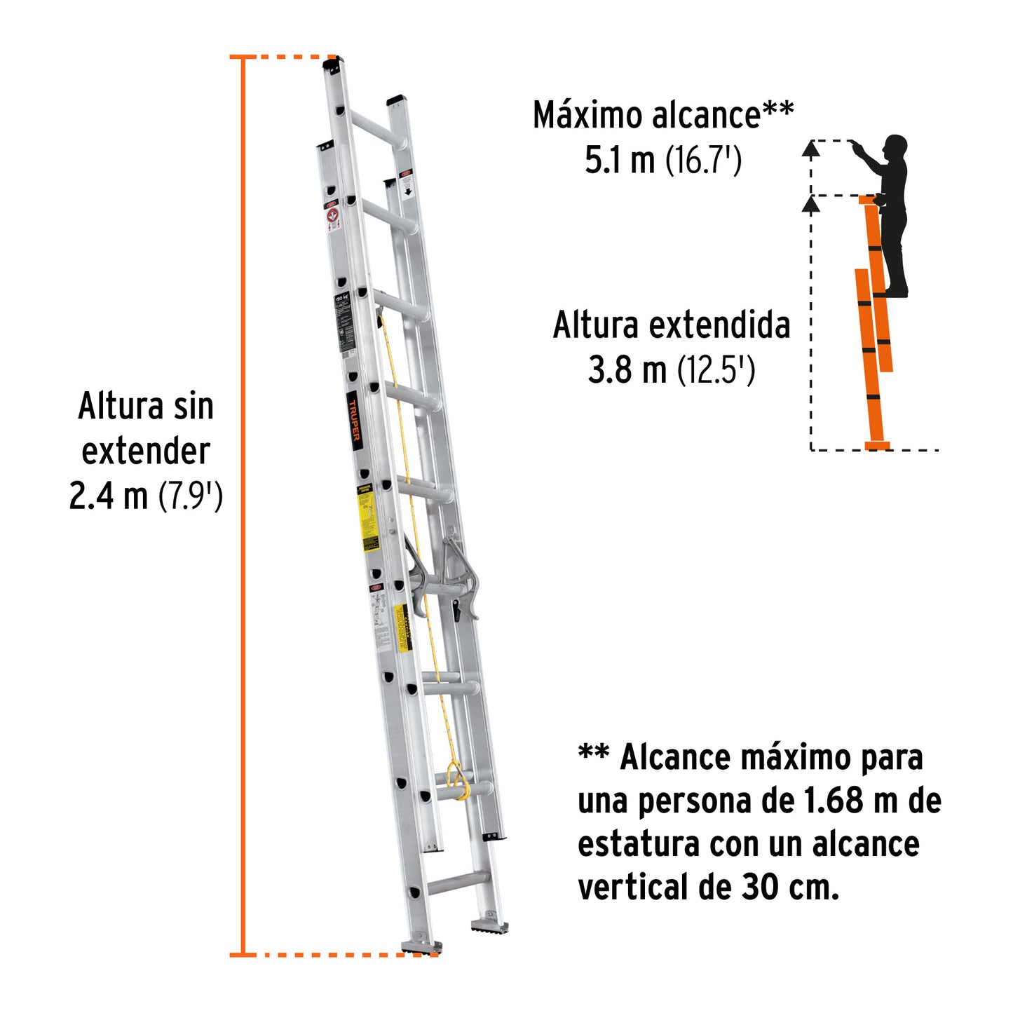 Escalera de extensión tipo III con 16 peldaños