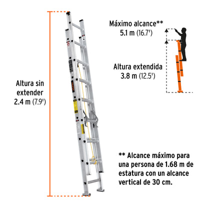 Escalera de extensión tipo III con 16 peldaños
