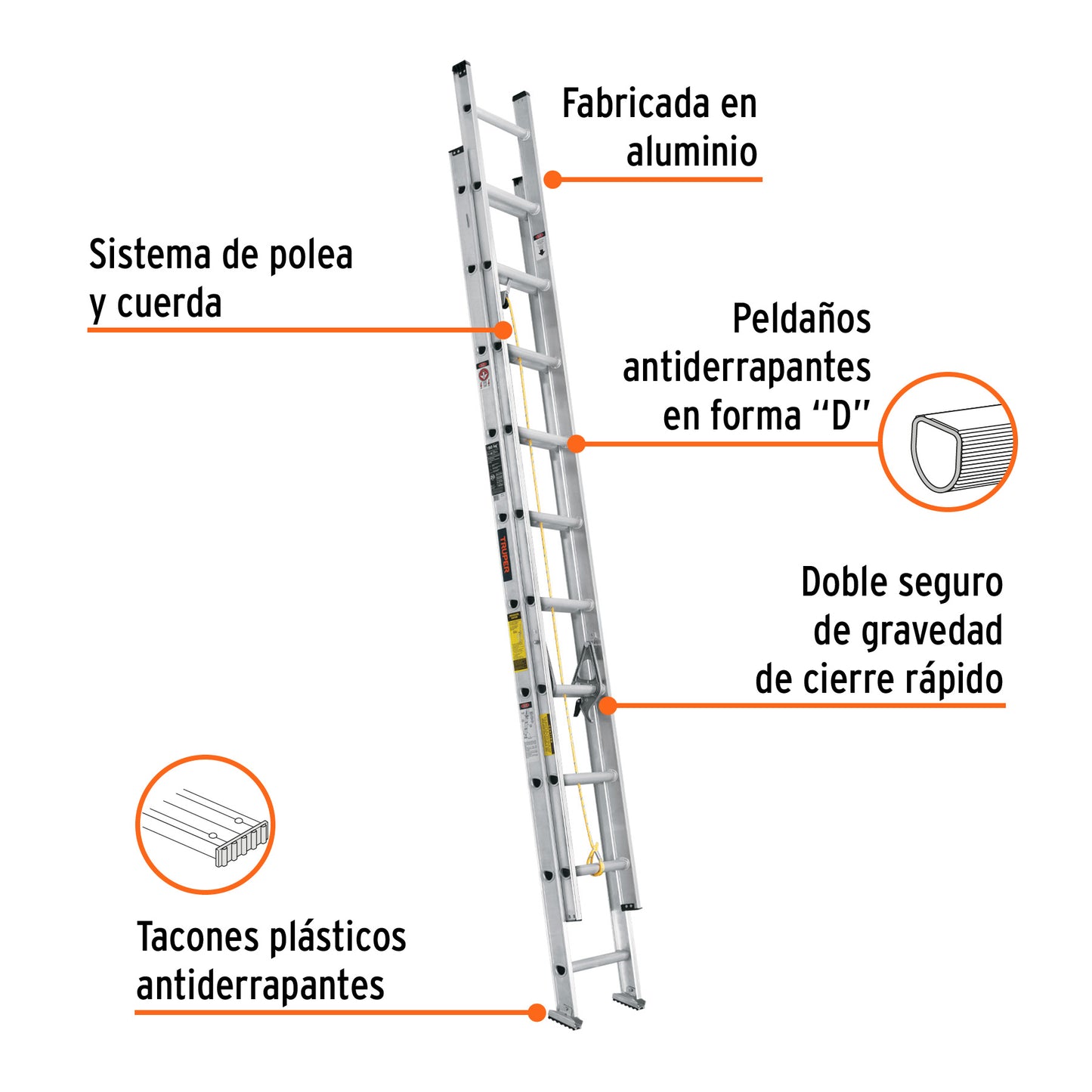 Escalera de extensión tipo III con 20 peldaños