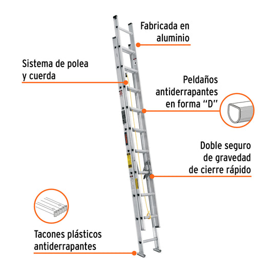 Escalera de extensión tipo III con 20 peldaños