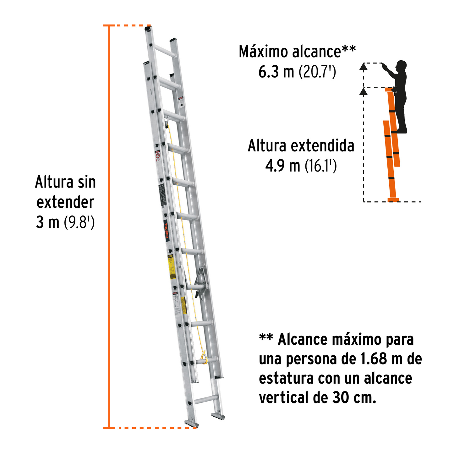 Escalera de extensión tipo III con 20 peldaños