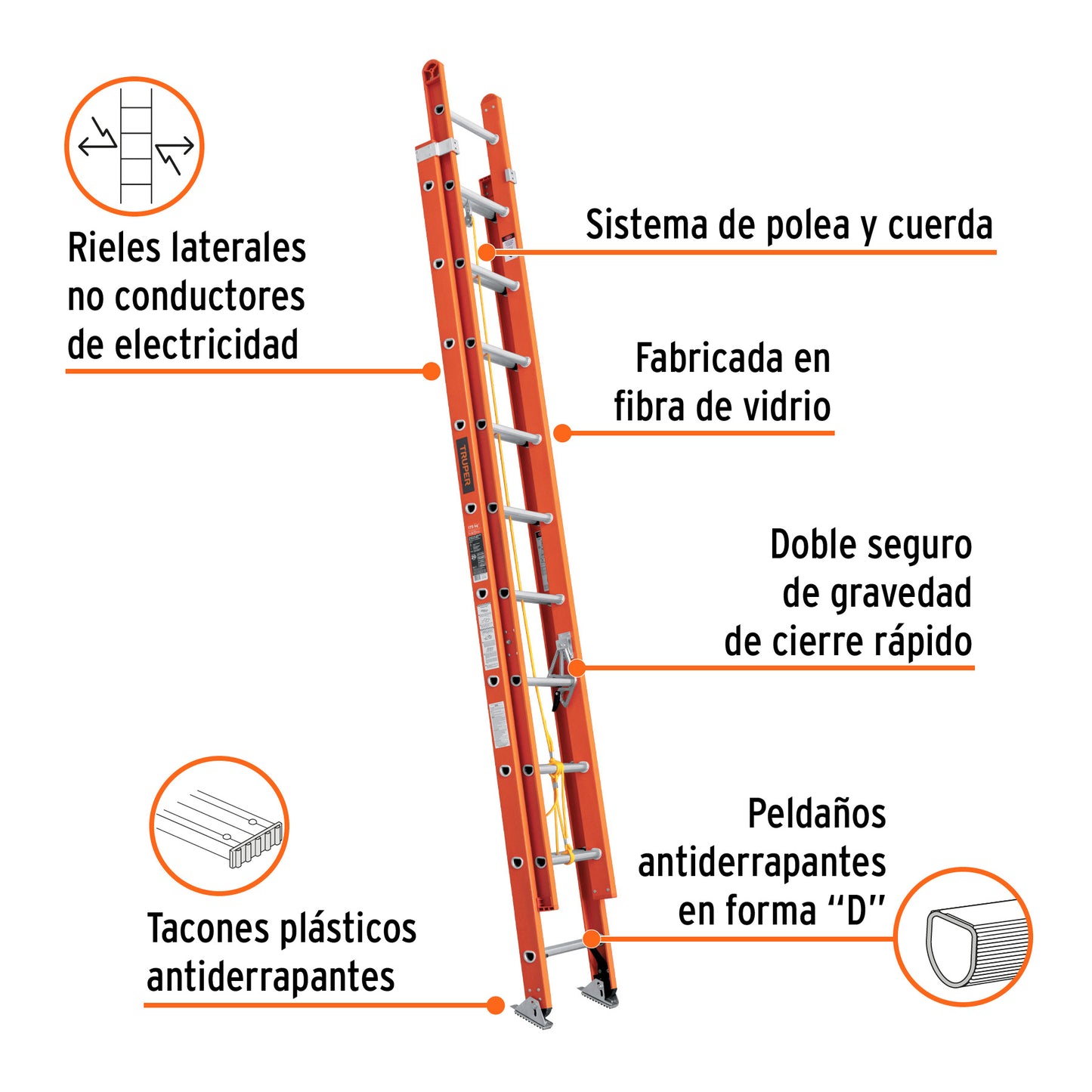 Escalera de extensión fibra de vidrio tipo II 20