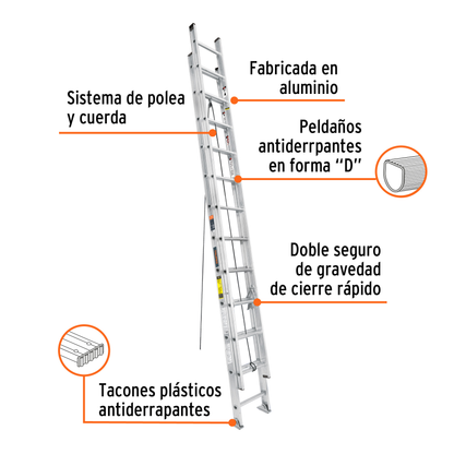 Escalera de extensión tipo III con 24 peldaños