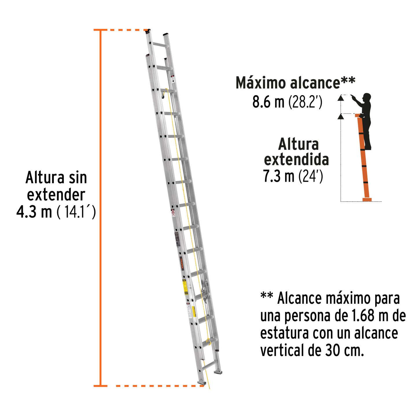 Escalera de extensión tipo III con 28 peldaños