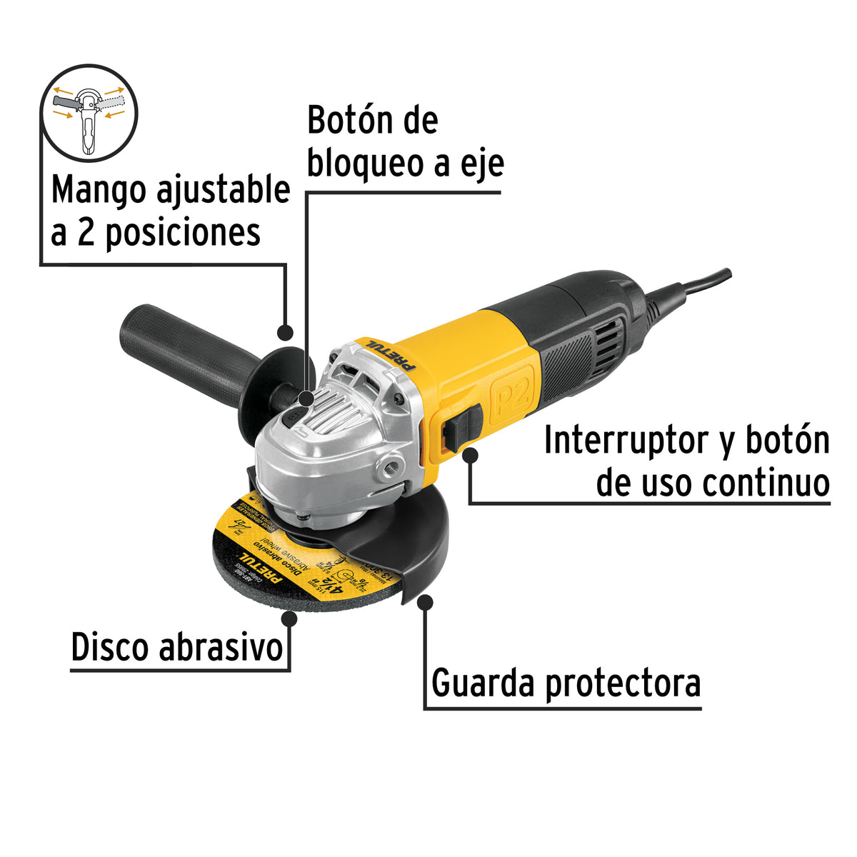 Esmeriladora angular de 700 W y con interruptor de uso continuo