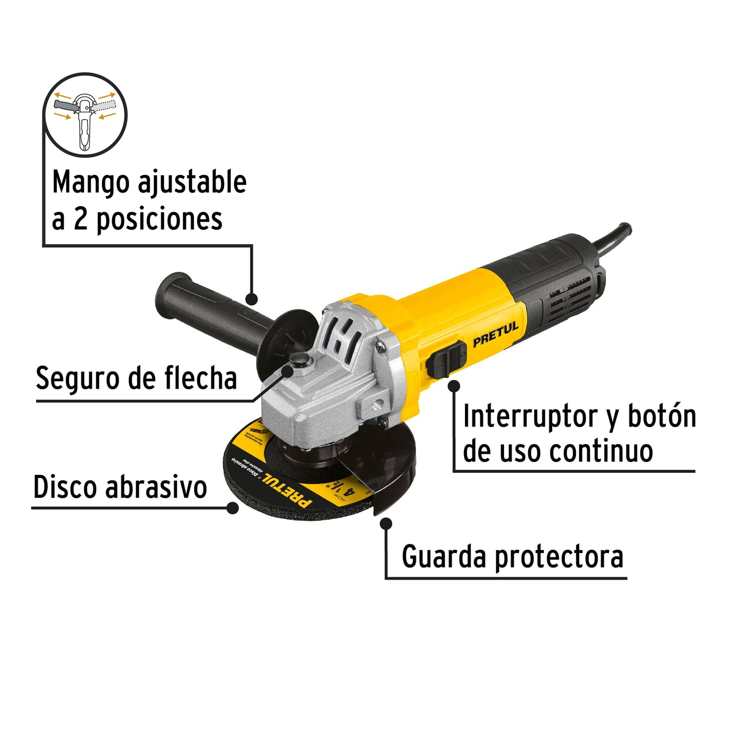 Esmeriladora angular de 700 W y con interruptor de uso continuo