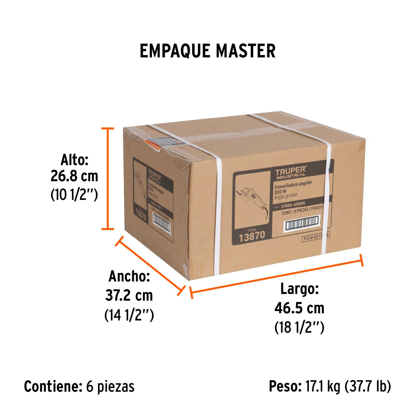 Esmeriladora angular de 850 W y  con interruptor de uso continuo