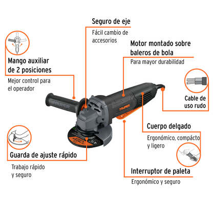 Esmeriladora angular de 850 W y con interruptor tipo paleta