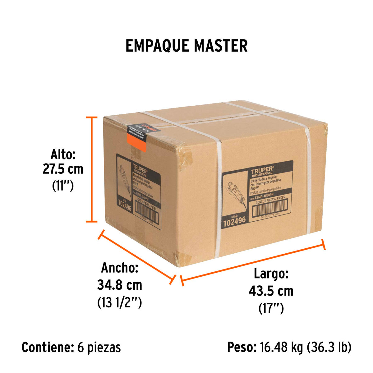 Esmeriladora angular de 850 W y con interruptor tipo paleta