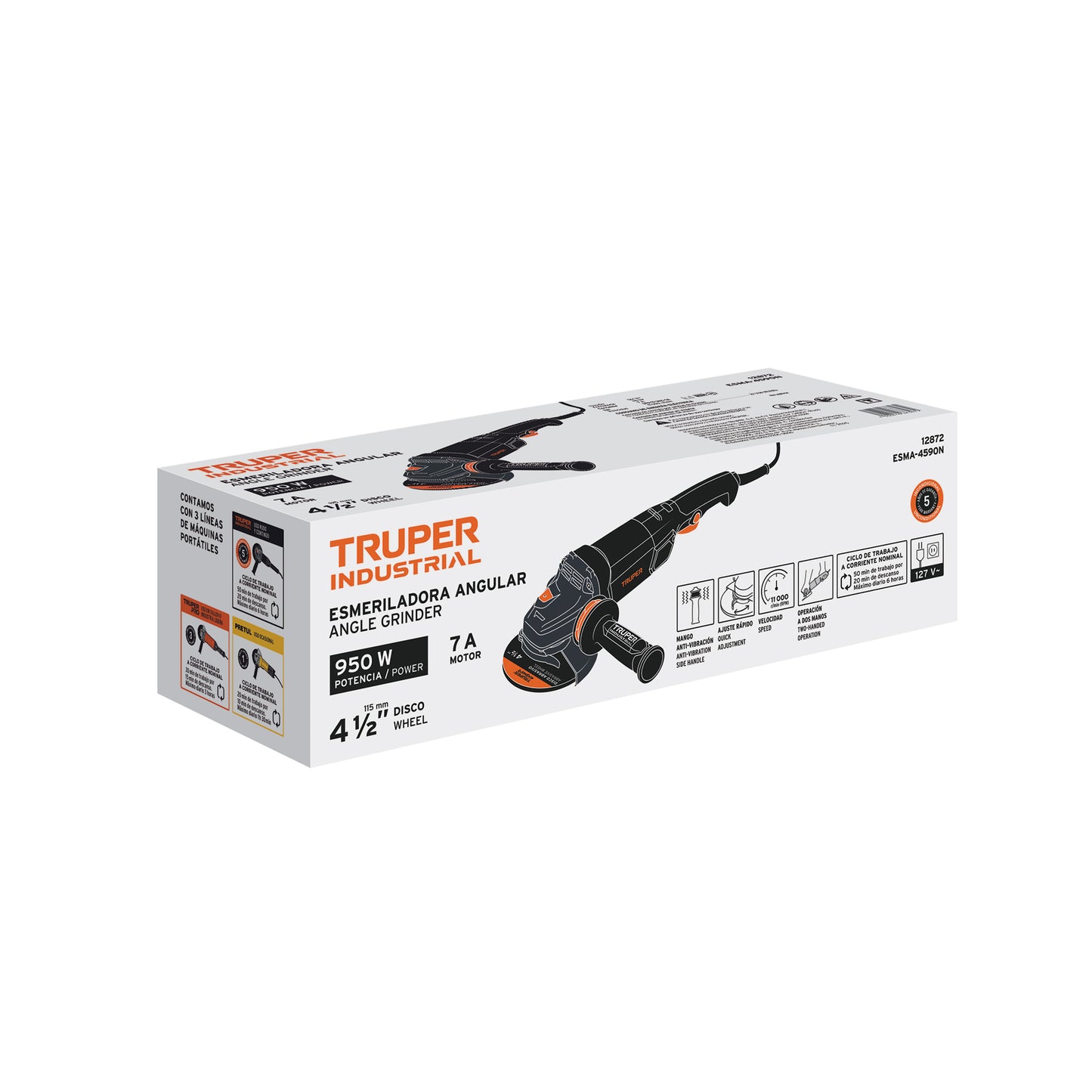 Esmeriladora angular de 950 W y con interruptor de uso continuo