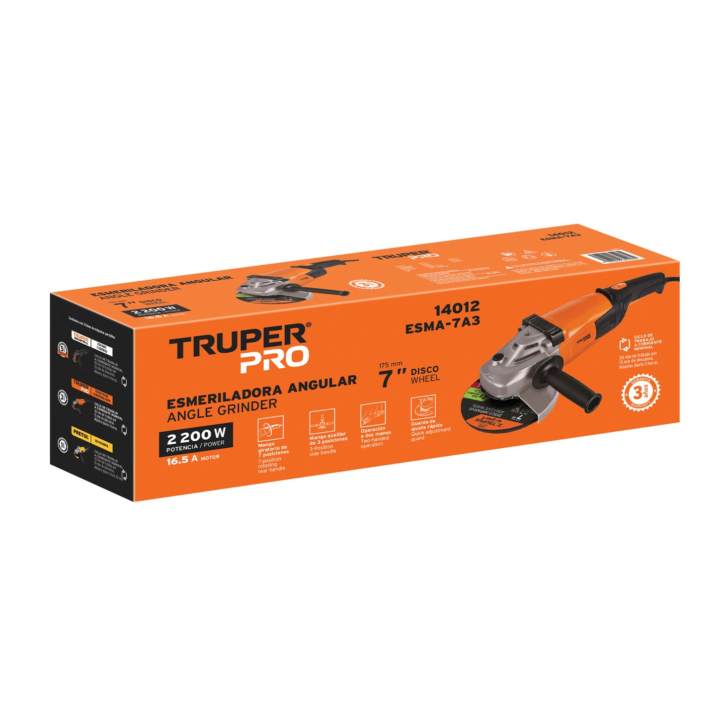 Esmeriladora angular de 2200 W y con interruptor de uso continuo