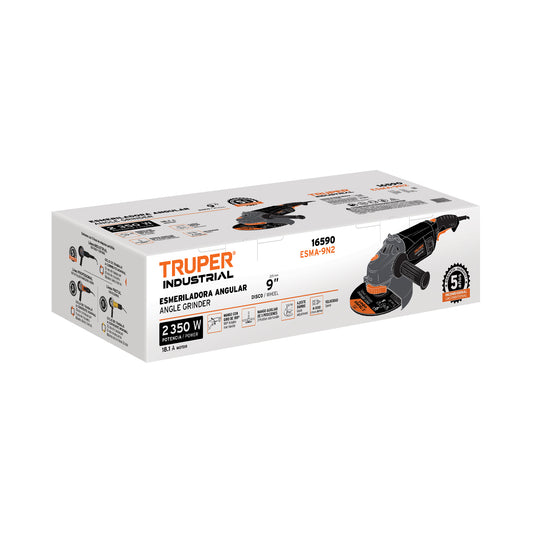 Esmeriladora angular de 2450 W y disco de 9 pulgadas con interruptor de uso continuo