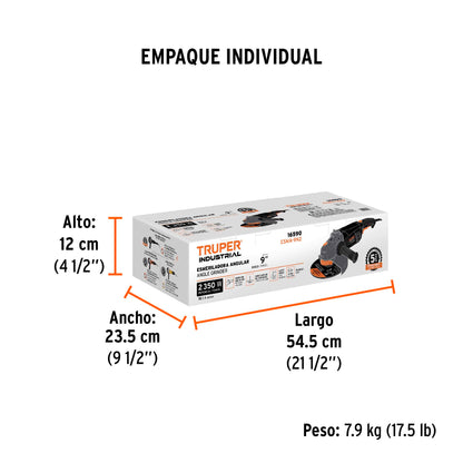 Esmeriladora angular de 2450 W y disco de 9 pulgadas con interruptor de uso continuo
