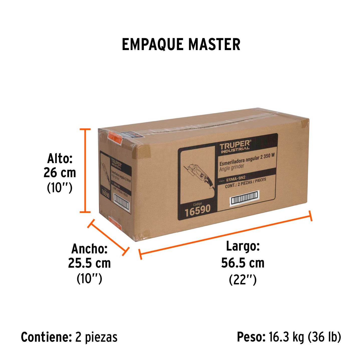 Esmeriladora angular de 2450 W y disco de 9 pulgadas con interruptor de uso continuo